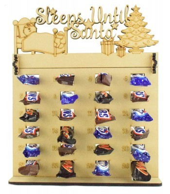 6mm Mars, Snickers and Milkyway Chocolate Bars Funsize Minis Holder Advent Calendar with 'Sleeps Until Santa' Topper
